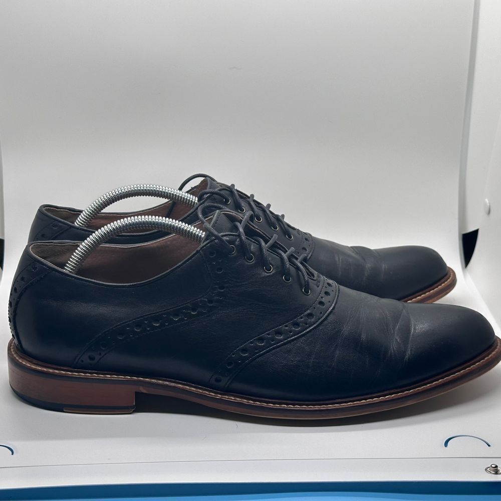 Aston Grey Collection Mens Tokyo Black Leather Oxford shoes Size 12 Pre Owned - Picture 2 of 13